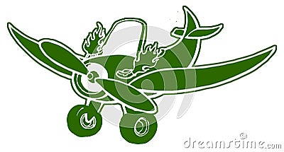 cartoon silhouette propeller plane with wheels dow Vector Illustration