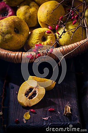 Cut fruit quince apples ready tincture Stock Photo