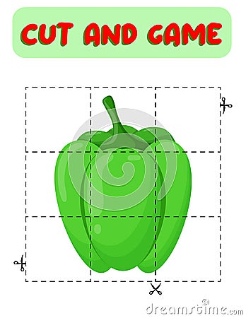 Cut and game. Pepper. Educational game for children. Vector Illustration