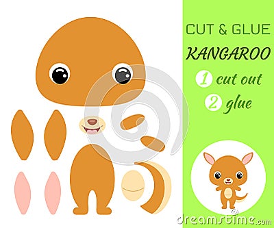 Cut and glue baby kangaroo. Educational paper game for preschool children Vector Illustration