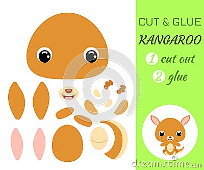 Cut and glue baby sitting kangaroo. Educational paper game for preschool children Vector Illustration