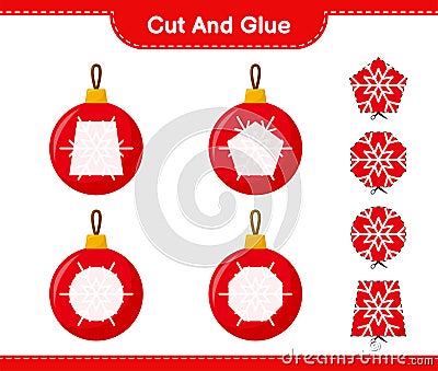 Cut and glue, cut parts of Christmas Balls and glue them. Educational children game Vector Illustration