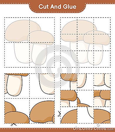 Cut and glue, cut parts of Mushroom Boletus and glue them. Educational children game, printable worksheet, vector illustration Vector Illustration