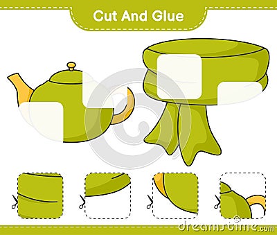 Cut and glue, cut parts of Scarf and Teapot. Educational children game, printable worksheet, vector illustration Vector Illustration