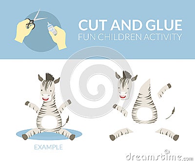 Cut and Glue Paper Educational Game for Preschool Kids, Zebra Vector Illustration Vector Illustration