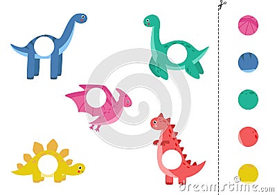 Cut and glue parts of cartoon colorful dinosaurs. Vector Illustration