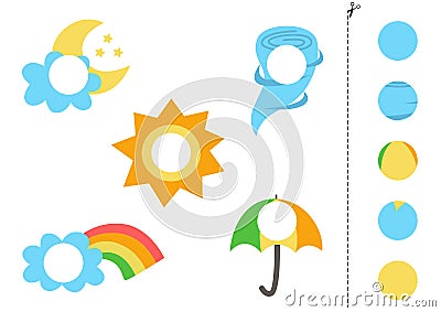 Cut and glue parts of cartoon weather elements Vector Illustration