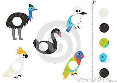 Cut and glue parts of cute Australian birds Vector Illustration