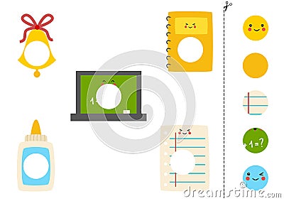 Cut and glue parts of school supplies. Vector Illustration