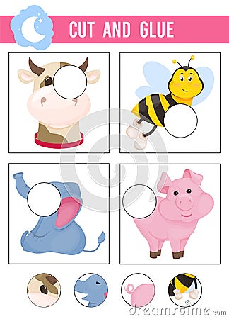 Cut and glue worksheet. Game for kids. Education developing worksheet Cartoon Illustration