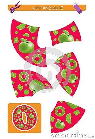 Cut and glue worksheet: number 0. Educational game for kids. Learning numbers. Vector Illustration