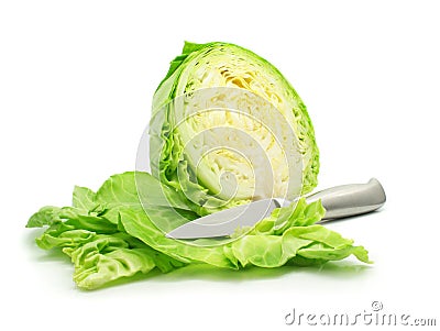 Cut of green cabbage vegetable isolated Stock Photo