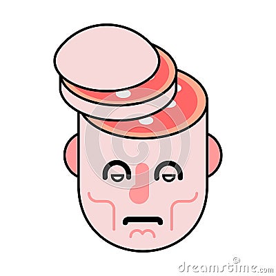 Cut head Salami slice in brain. Slice skull Vector Illustration