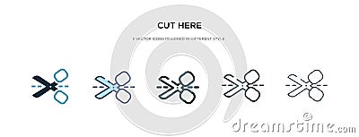 Cut here icon in different style vector illustration. two colored and black cut here vector icons designed in filled, outline, Vector Illustration