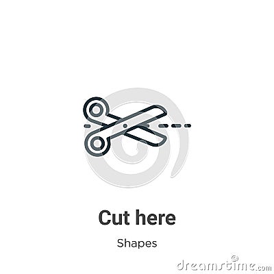 Cut here outline vector icon. Thin line black cut here icon, flat vector simple element illustration from editable shapes concept Vector Illustration