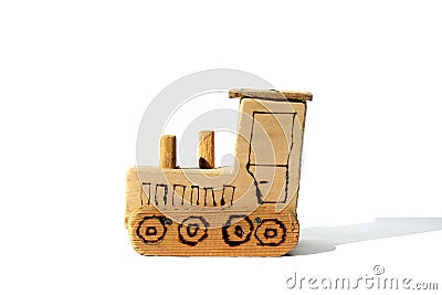 Homemade wooden tractor stands on a white background Stock Photo
