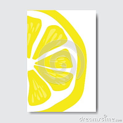 Cut lemon template card, slice fresh fruit poster on white background, magazine cover vertical layout brochure poster Vector Illustration