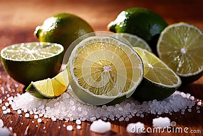 Cut lime slices and sea salt Stock Photo