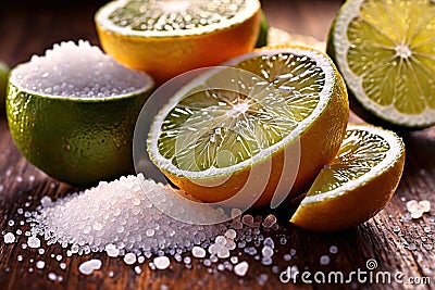 Cut lime slices and sea salt Stock Photo