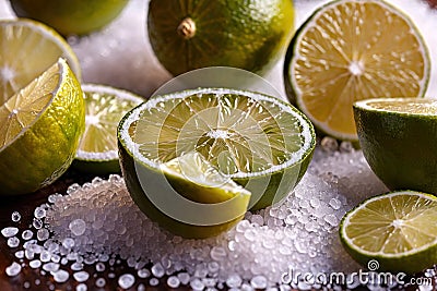 Cut lime slices and sea salt Stock Photo