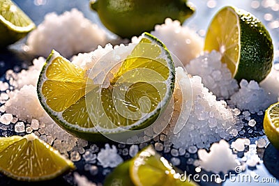 Cut lime slices and sea salt Stock Photo