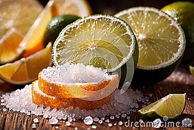 Cut lime slices and sea salt Stock Photo