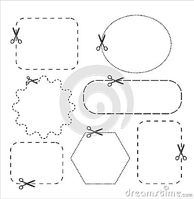 Cut line. Vector illustration. Paper cut icon with dotted line. Vector scissors with cut lines. Vector set of cutting Vector Illustration