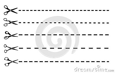 Cut lines set with scissors Vector Illustration