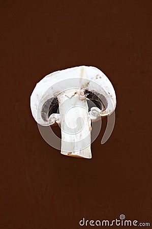 Cut mushroom on a dark brown background Stock Photo