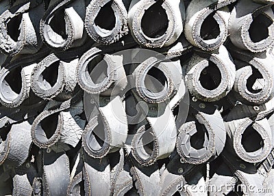 Cut old tires circular form Stock Photo