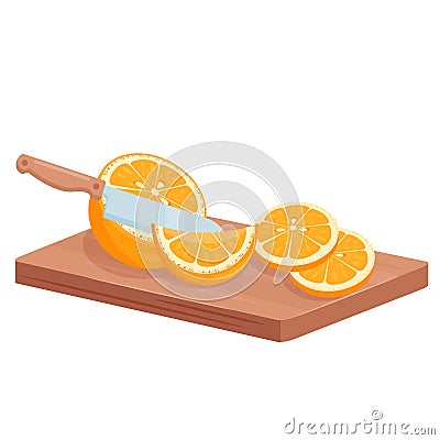 Cut orange fruits, isometric juicy slices of citrus fruits for cooking cocktail or juice Vector Illustration