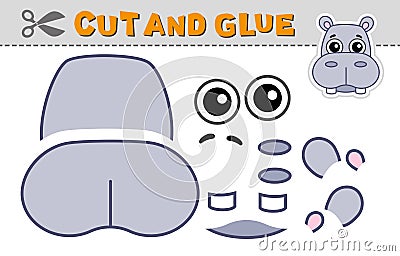 Cut out applique and glue a hippo head. Vector illustration. Paper game for children's creativity, activity and Vector Illustration