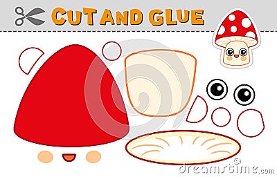 Cut out applique and glue a mushroom amanita. Vector illustration. Paper game for children's creativity, activity Vector Illustration
