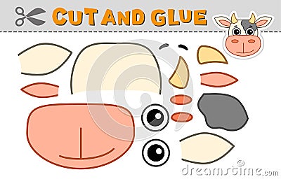 Cut out applique and glue a cow, bull head. Vector illustration. Paper game for children's creativity, activity and Vector Illustration