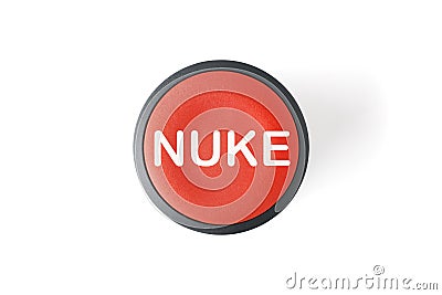 Cut Out of Red Circular Nuke Launch Push Button Stock Photo