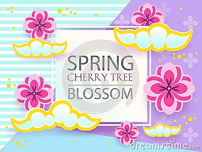 Cut paper Banner set with sakura, japaneese cherry tree blossom. Vector graphic design. Vector Illustration