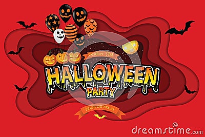 Cut paper Happy Halloween festive abstract background. Vector Illustration