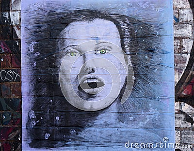 The Blue Girl, Abstract street artt .London, UK Editorial Stock Photo