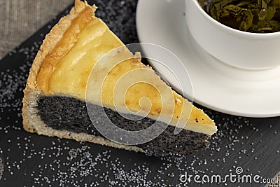 a cut piece of cake with poppy seed filling Stock Photo