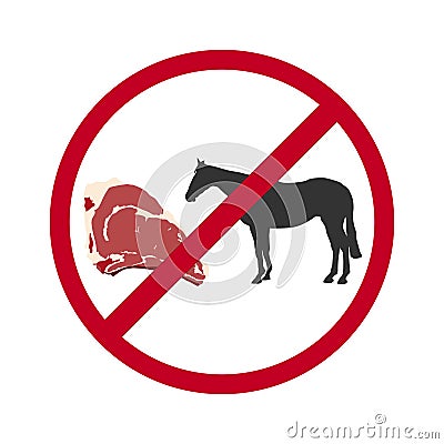 A cut piece of fresh meat and a silhouette of a horse in a flat illustration style on a white background Vector Illustration