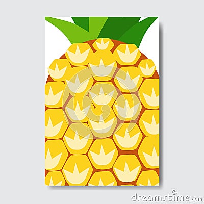 Cut pineapple template card, slice fresh fruit poster on white background, magazine cover vertical layout brochure Vector Illustration