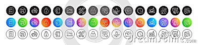 Cut ribbon, Airplane mode and Online voting line icons. For web app, printing. Round icon buttons. Vector Stock Photo
