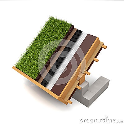 Cut the roof construction green roof on a white Cartoon Illustration