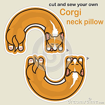 Cut and sew corgi neck pillow template Vector Illustration