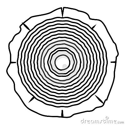 Cut tree Wood rings trunk Timber wooden texture icon outline black color vector illustration flat style image Vector Illustration