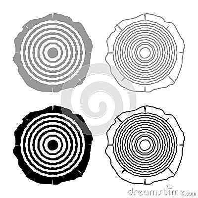 Cut tree Wood rings trunk Timber wooden texture icon outline set black grey color vector illustration flat style image Vector Illustration