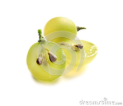 Cut and whole fresh ripe juicy grapes with seeds Stock Photo