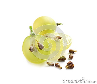 Cut and whole fresh ripe juicy grapes with seeds Stock Photo