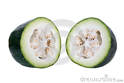 Cut half winter melon isolated on white background.Benincasa hispida plant Stock Photo