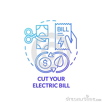 Cut your electric bill blue gradient concept icon Vector Illustration